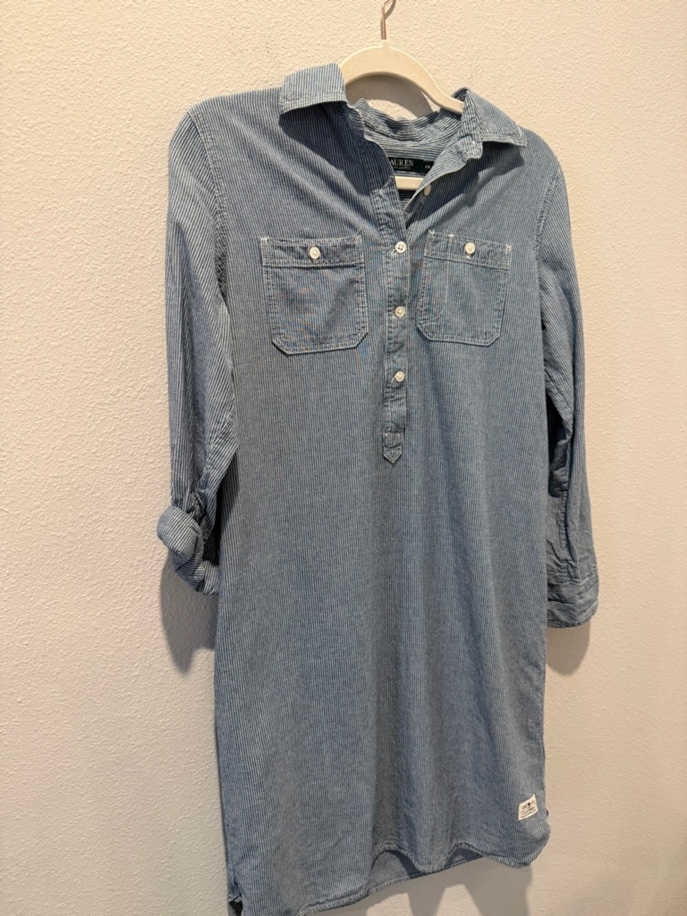 Lauren Ralph Lauren Button Down Blue Denim Pinstripe Vintage Shirt Dress XS - Picture 2 of 8